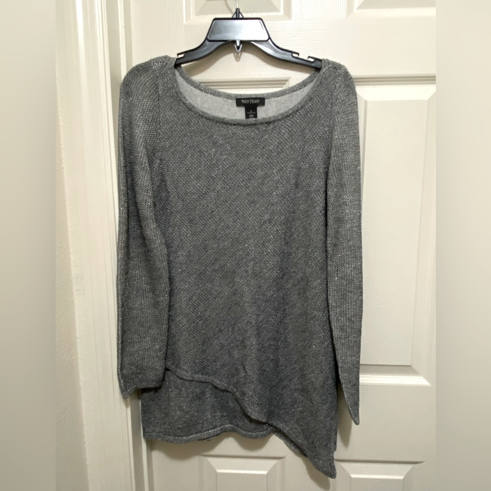 White House Black Market; Small (S); Long Sleeved; Sweater-Mesh; Silvery Grey